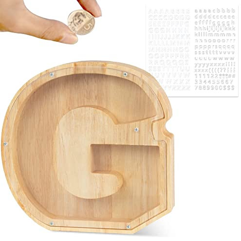 LEcylankEr Spardose Kinder Personalisierte A-Z Alphabet Sparbüchse Holz Spardose Dekoration Kreative groß Sparschwein als Geschenke für Geburtstag, Weihnachten und Thanksgiving (G)