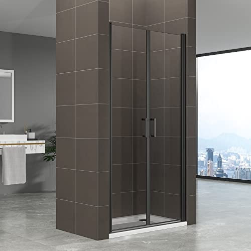 KIMIBLACK Porte de douche battante H 190 cm noir largeur réglable 73 à 76 cm verre 6 mm transparent