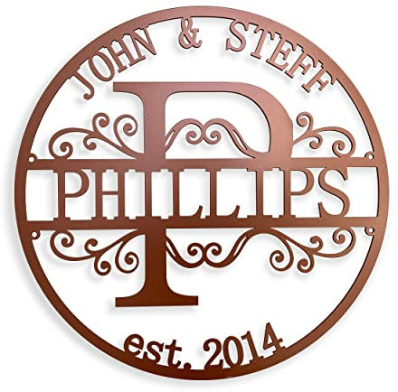 Personalisierter Metall Kupfer Schild Familiennamen 2 Vornamen Nachname Initial Custom Monogramm Hochzeitsgeschenk Wanddekoration Geschenk für Ehepaare Brauchjahr Kunstdekor Haustürschild, Türschild