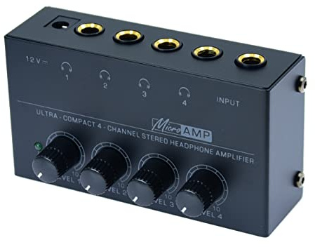 Entrée stéréo TRS Jack 6,35 mm Répartiteur 4 x Micro Ampli 1 entrée 4 sorties 1/4 Amplificateur de casque audio 4 canaux (Noir)