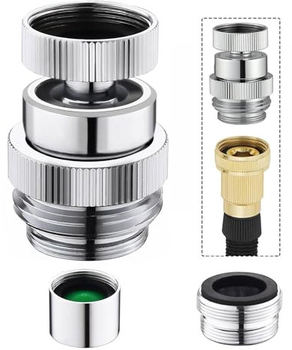 Happyreise Sink Faucet Adapter Kit,360 Degree Swivel Faucet to Garden Hose Adapter,Multi-Thread Garden Hose Adapter for Bathroom Kitchen,3/4 GHT thread Chrome