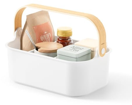 Umbra Bellwood Bin stapelbarer Behälter, Organizer mit entnehmbaren Trennwänden, Weiss/Natur, 28x17x13 cm, Mittel