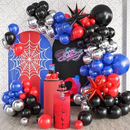 Red Blue Black Balloon Arch Kit, Spider Balloon Arch Kit, Red Blue and Black Balloons Hero Theme Party Decorations, Spider Balloon Arch for Boys Birthday Baby Shower Party Decorations