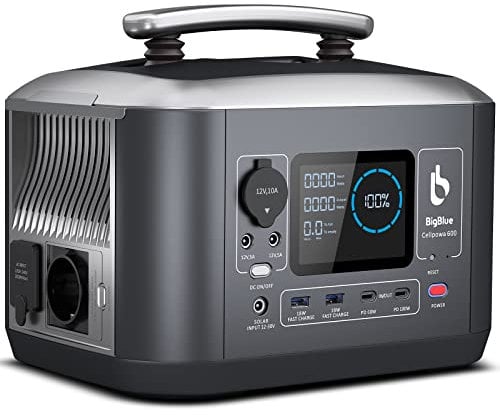 BigBlue 537.6Wh Generador Solar Portátil CP600, Salida de AC de 600W (Pico de 1200W), Estación de Energía de Batería LFP con 8 Salidas AC/DC/USB, Carga Rápida y ASI, para Acampar Uso Doméstico