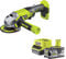 Ryobi - Winkelschleifer 18 V, Durchmesser 115 mm – 7500 U/min – Zusatzgriff – 1 Lithium-Akku + 5,0 Ah – Schnellladegerät 2,0 A – Lieferung in Tragetasche mit 1 Schruppscheibe – R18AG-150GL