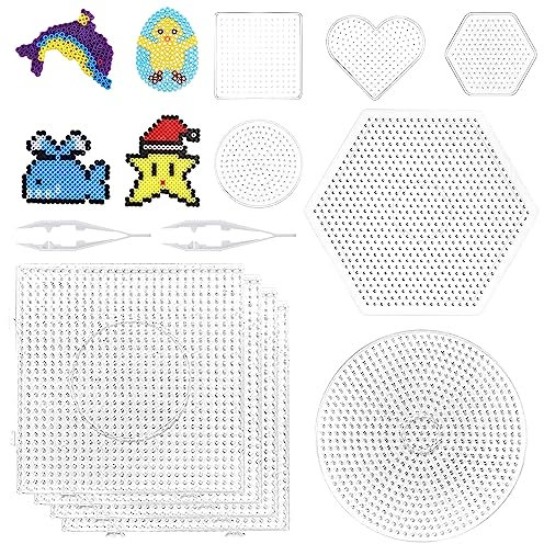 10 Stück Bügelperlen Steckplatte, Stiftplatten Transparent, Kunststoff Bügelplatte 5mm, Groß Bügelperlen Vorlagen, Steckplatten Set, Bügelperlen Stiftplatten für DIY Perlen Handwerk Zubehör