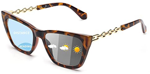 JM Fotocromatici Occhiali da Sole da Lettura Donna, Occhi di Gatto con Luce Blu Occhiali da Lettura Tartaruga +1.0