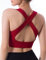 CLDFHX Damen Sport BH Gekreuzt Nahtlos Ohne Bügel Bequem Sport Top Crop Gym BH mit Kreuzträgern für Yoga Workout Fitness, Weinrot, L
