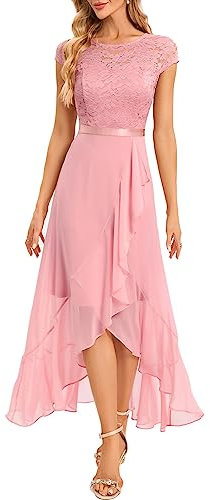 Bbonlinedress Abendkleid lang elegant festliches Brautkleid Vokuhila Chiffon Hochzeitkleid Bridesmaid Dress Party Ballkleid Blush 3XL