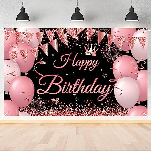 jijAcraft Geburtstag Banner, Rose Gold Geburtstag Party Dekoration, Geburtstag Hintergrund Banner Deko, Happy Birthday Banner Poster für Mann Frau (185cm×115cm)