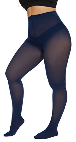 CozyWow Damen Strumpfhose Elastisch Semi-Blickdicht Strumpfhosen Plus Größen Navyblau 3XL