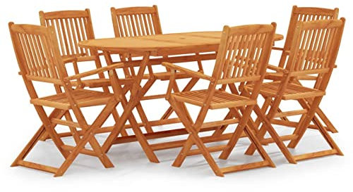 Yolola Sitzgruppe Gartenmöbel Set Holz Garten Essgruppe 6 Personen Gartenmöbel Set mit 6 Klappstühle Gartenmöbel Essgruppe Gartengarnitur Sitzgarnitur Gartentisch Balkonmöbel Set Balkongarnitur