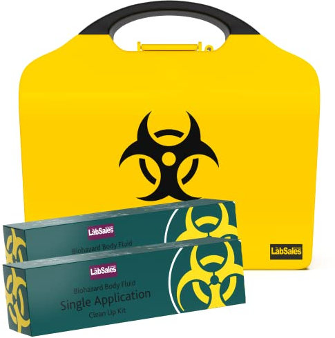 Labsales Biogefahren-Reinigungs-Set, zur Wandmontage von verschütteten Flüssigkeiten, Notfall-Set für Erbrochenes, Blut, kranken Urin und Schleim, helle Auffälligkeit aus 100 % recyceltem Kunststoff,