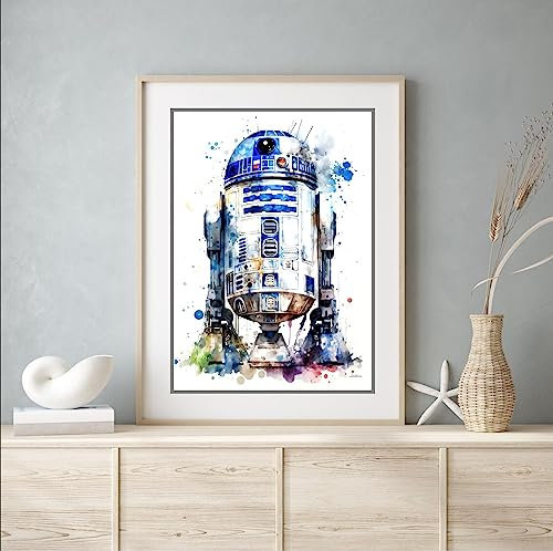 Wunderschöner, lebendiger Kunstdruck eines R2D2 Star Wars Gemäldes (Bild 1) (A3-Druck, 42 x 29,7 cm)