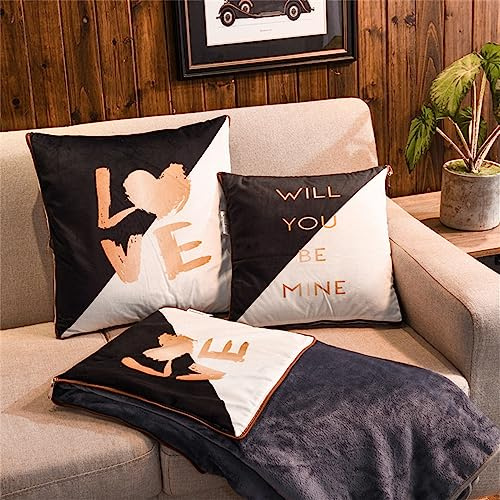 Surwin Kuscheldecke Flanell Decke, Reisedecke, Kissen Decke 2 in 1, Weich Sofadecke, Modern Reißverschluss Verwandlungskissen Decke für Sofa Ruhe Auto Büro Zuhause Schlafen (110x150cm,Verliebt)