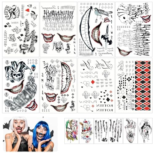 SPHERETRON Tatuajes temporales Tatuaje Joker 14 Tatuajes Joke de tatuajes falsos tatuajes adhesivos de adultos fiestas de trajes de tatuajes de Carnaval Party Cosplay