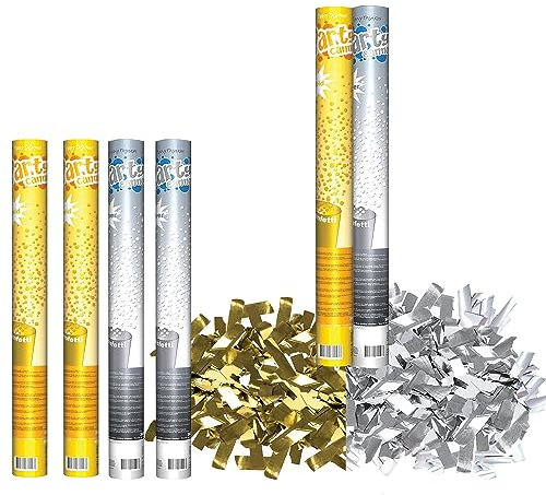 Krause & Sohn 4 Confetti Shooter Konfetti Kanone 60 cm lang Party Popper Geburtstag Hochzeit Deko Party-Deko Party-Zubehör (Gold & Silber)