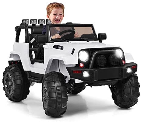 Maxmass Kids Ride on Truck, 12V Battery Powered Electric Vehicle with Remote Control, LED Lights, Music, Horn, AUX input, USB, MP3, Children Ride on Toy Car for 3-7 Years Old (White)