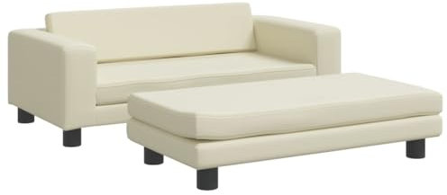 vidaXL Kindersofa mit Hocker, Couch für Kinder, Kindercouch mit runden Kanten, Kindersessel Minisofa Polstersofa Kindermöbel Sofa Kinderzimmer, Creme Kunstleder