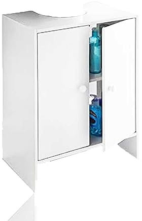 Fizporium® Modern Under Sink Storage Cabinet, Free Standing Wooden Sink Storage Unit, Under Basin Storage, Bathroom Floor Cabinet with 2 Door - White (White)