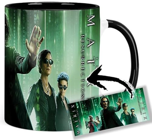 Matrix Resurrections Keanu Reeves Carrie-Anne Moss Tasse Innen & Henkel Schwarz Keramikbecher Mug
