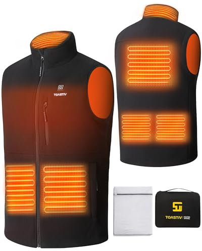 Toastiv Gilet Riscaldato in Pile Uomo, Gilet Riscaldato Elettrico con 3 Temperature, 6 Zone di Riscaldamento, Giacca Riscaldata USB, Gilet Riscaldato per Attività Outdoor (Senza Batteria)