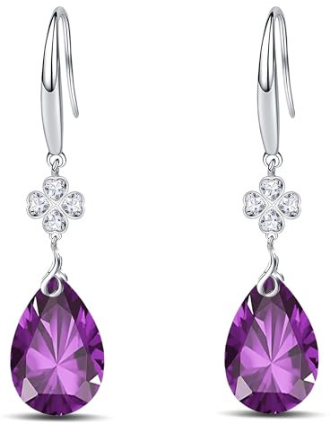 Orecchini Pendenti in Argento Sterling 925 5A Forma di Pera Orecchini Pendenti a Forma di Cuore con Zirconi Cubici per le Donne (Viola)