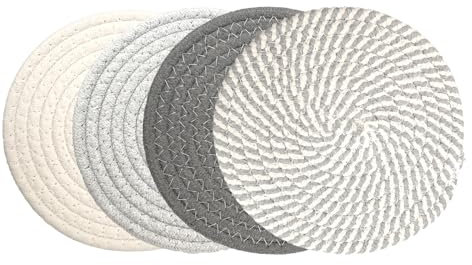 MytaYt 4 Sottopentola in Cotone a Filo 18 * 18 cm Multiuso Rotondi Sottobicchiere Sottopentola Minimalista Sottobicchieri Assorbenti in Tessuto di Cotone, per Cucina, Sala da Pranzo, Soggiorno