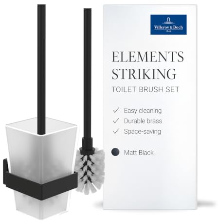 Villeroy & Boch Elements Striking Toilettenbürstengarnitur, eckig – Schwarz | Für Wandmontage geeignet, Behälter aus satiniertem Glas, inklusive langlebiger Bürste, TVA152017000K5