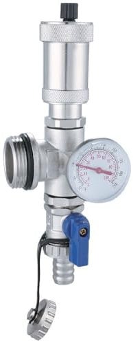 AQUA HEATING Valvola Di Sfiato E Valvola Di Scarico Per Collettori Del Circuito Di Riscaldamento Valvola Di Sfiato Per Collettori Blu Con Termometro