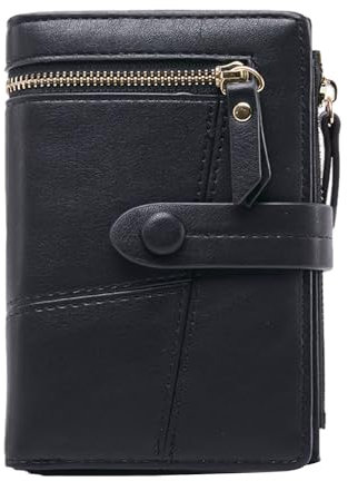 JTMKYO Portefeuille 1 pièce pliable en trois parties avec fentes pour cartes et compartiment à monnaie pour femme, petit portefeuille pour femme, porte-monnaie court en PU (noir), Noir , 14.5*2*10cm,
