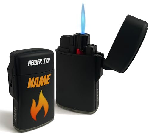 printplanet - Jet-Flame Sturmfeuerzeug mit eigenem Namen oder Text Personalisieren - Einseitig Bedruck - Layout: Heißer Typ