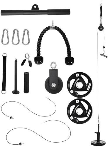 SPORTNOW Cable Machine Pulley System with 2 x 5kg Weight Plates, Lat Pull Down System with Loading Weight for Home Gym Biceps Triceps Arm Shoulder Back Training