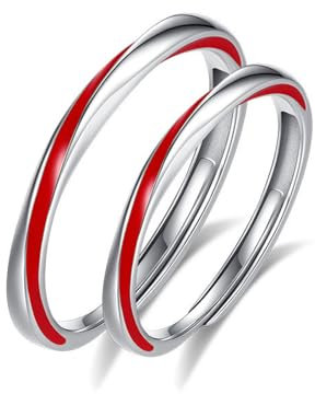 Fedi Nuziali Di Fidanzamento Per Coppie, Linea Rossa Che Gocciola Olio Eterno Amore Reale, Anello Regolabile Aperto Per Promessa D'Amore/San Valentino, Anelli Coordinati Per Lui E Per Lei, Bianco, Ta