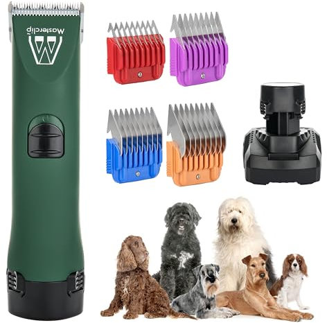 Masterclip Tondeuse à chien sans fil MASTERCLIP pour toutes les races. Idéal pour les cheveux épais, bouclés, soyeux et longs. Parfait pour toiletter votre chien à la maison. 2 batteries, 1 chargeur,