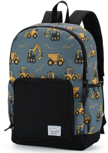 VASCHY Kinderrucksack, Niedlich Rucksack Wasserabweisend Vorschule Kinder Kindergarten Kleinkind Schul Rucksack Jungen mit Brustgurt Bagger