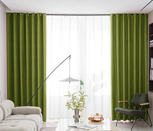 Ayoiow Verdunkelungsvorhänge Jugendzimmer, Verdunkelungs-Vorhang Gardine Mit Ösen, Polyester Vorhang Gardine 2Er Set, Grün,96x214CM