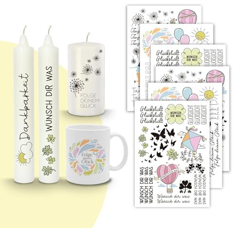 MilaBoo® Kerzentattoos 6x A5 I DIY Aufkleber für besondere Anlässe einfache Anwendung I Wasserschiebefolie für Kerzen I Premium Kerzenaufkleber (Familie-A5)