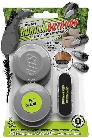 Gorilla Outdoor Möbelgleiter, 5,1 cm, zum Aufschrauben, Nylon-Gleiter, Bodenschoner (Set mit 4 Gleitern) für Teppich und harte Oberflächen auf Außen- und Innenböden