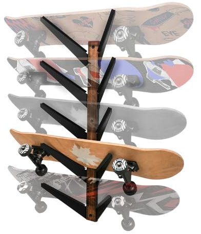 J JACKCUBE DESIGN MK957A Skateboard-Wandhalterung, Longboard-Organizer, horizontaler Display-Halter, schwebendes Regal für 5 Skate-Deck