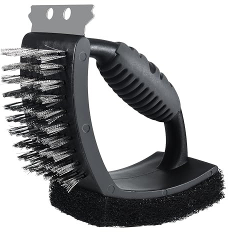 BBQ Grill Brush Barbecue Football Balloons 3 In 1 Barbecue Cleaner Tools Steel Scraper Scouring Pad Copper Wire Brush Heavy Duty Grill Cleaning Kit with Heat Insulation Handle
