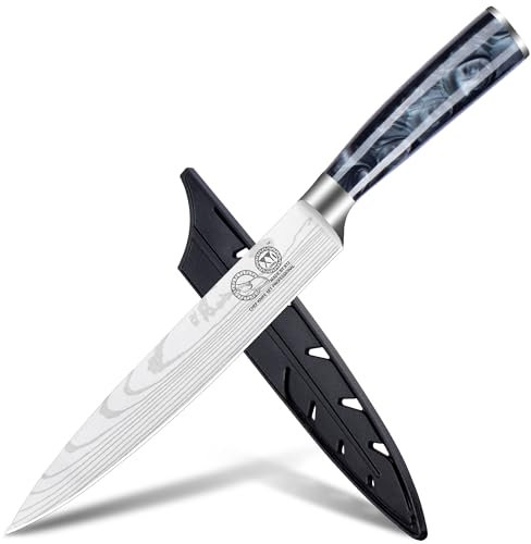XYJ Professional Kitchen Knife,Stainless Steel 8 Inch Slicing Knife,Laser Damascus Pattern,Resin Handle,Kitchen Knife With Sleeve,Resin Handle,Japanese Chef Knife