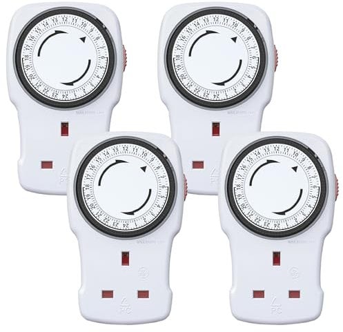 24 Hour Mechanical Timer Plug Socket UK, G-Homa Energy Saving Plug-in Segment Timer Switch with Programmable Time Controller for Indoor Lights, Lamps and Home Appliances, CE Listed (4 Pack)