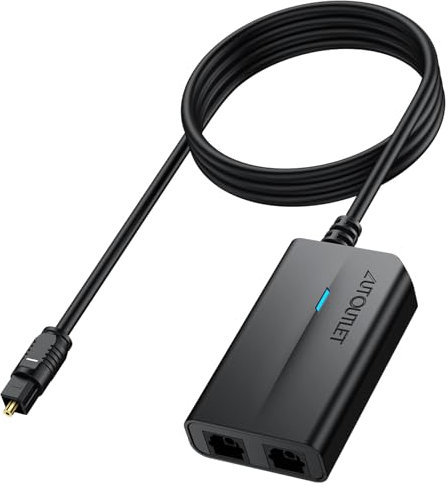 AUTOUTLET Toslink Splitter 1 In 2 Out,Splitter Audio Digitale con Cavo 1m Cavo Fibra Ottica per TV,DVD, Soundbar