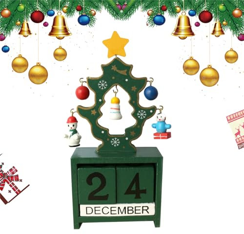 Calendario dell'Avvento di Natale in legno Calendario del conto alla rovescia dell'albero di Natale Calendario riutilizzabile a blocchi Xmas Calendario staccabile da banco Ornamenti natalizi da tavolo