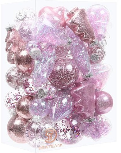 Sea Team 47er-Pack transparenter Weihnachtskugeln - durchsichtige Verzierungen- aus bruchsicherem Kunststoff für Weihnachtsbaumdekorationen und Xmas-Dekor, Pink