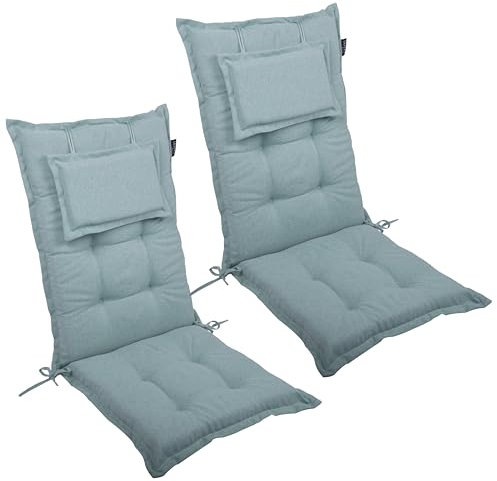 LILENO HOME Gartenstuhl Auflagen als [2er Set - Hochlehner] in Aqua - Bequeme Liegen als Sitzauflagen für Gartenmöbel - Stuhlkissen für Gartenstühle und Klappstühle MAR