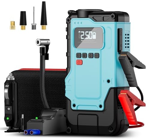 SHALL Car Jump Starter,Portable Air Compressors, 5 In 1 Multiple, tire inflation, Portable Powerbank Charger, and Jump Leads for up to 5.0-Liter Petrol and 3.0-Liter Diesel Engines