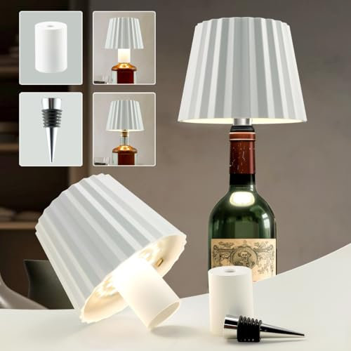 Flaschenlampe Aufsatz Led, Lampe für Flaschenhals Farbe und Helligkeit Einstellbar, Kabellose USB-Batterie Flaschen-Lampe, IP54 Wasserdicht Lampenschirm für Flaschen. Party, Hotel, Tisch (Weiß)