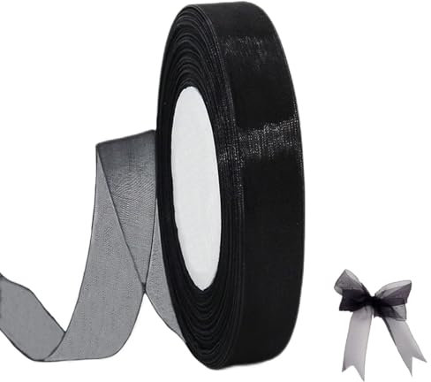 45m Organzaband Schwarz 1.5cm Breit Chiffo Geschenkband,Transparentes Organza Bänder Chiffonband Schleifenband Geschenkverpackung Deko Band Tüllband für Weihnachten Hochzeit Taufe Geburtstag